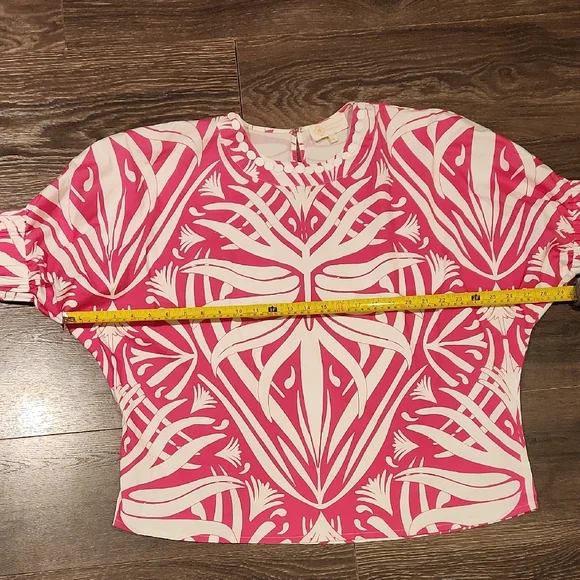 ❤️ NWOT! SHERIDAN FRENCH PINK WHITE COTTON DOLMAN BLOUSE WITH BEADED NECKLINE